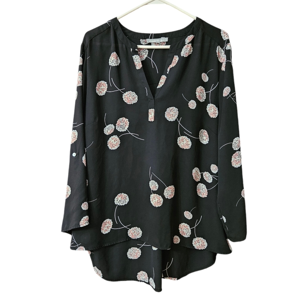 Daniel Rainn Blouse Tunic Women's XXL Floral Roll Tab Sleeves Flowy Black Floral